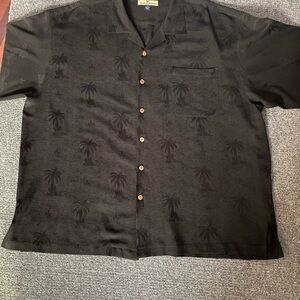 Tommy Bahama Black Palm Print button up‎ 100% silk  shirt XXL